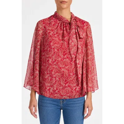 Santorelli Lena Tie Neck Blouse In Red