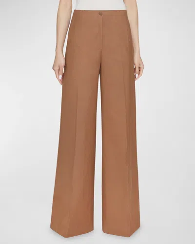 Santorelli Lily Wide-leg Stretch Cotton Pants In Bronze