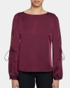 Santorelli Livi Long Sleeve Top With Grommet Detail In Sangria