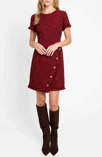 Santorelli Loni Tweed Dress With Decorative Trim Detail In Imperial Red