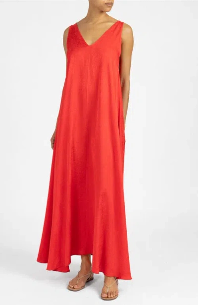 Santorelli Lucinda Relaxed Maxi Dress In Fluid Satin In Red