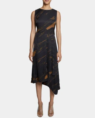 Santorelli Maddy Sleeveless Multipanel Asymmetric Dress In Black