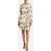 Santorelli Malia Floral Georgette Long Sleeve Dress In White