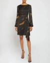 Santorelli Malia Long Sleeve Dress With Side Ruffle Panel In Black