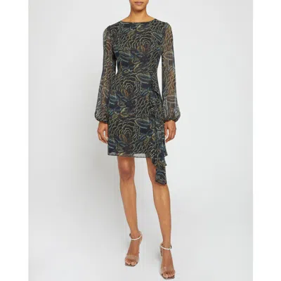 Santorelli Malia Long Sleeve Dress With Side Ruffle Panel In Space Blue
