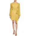 Santorelli Malia Long Sleeve Dress With Skirt Side Ruffle In Printed Georgette In Chamomile Multi