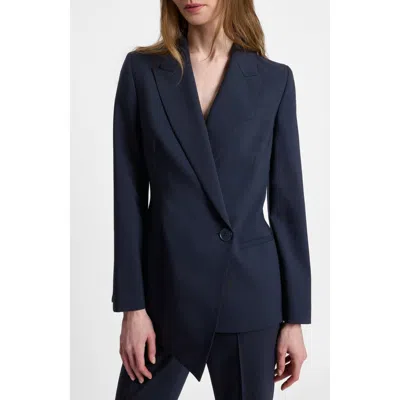 Santorelli Mara Asymmetrical Blazer In Virgin Wool Stretch In Blue