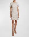Santorelli Melania Fringe-trim Tweed Mini Dress In Sand