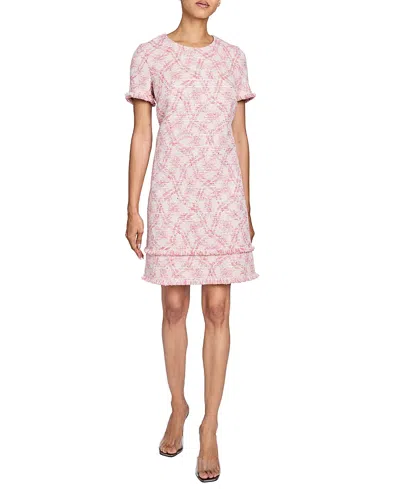Santorelli Melania Short Sleeve Shift Dress In Cotton Jacquard In Neutral