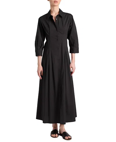 Santorelli Miley Midi Shirt Dress In Cotton Stretch In Black