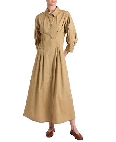 Santorelli Miley Midi Shirt Dress In Cotton Stretch In Brown