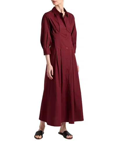 Santorelli Miley Midi Shirt Dress In Cotton Stretch In Red