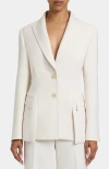 Santorelli Mimi Soft Stretch Crepe Double Button Open Flap Jacket In Neutral