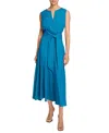 Santorelli Mira Sleeveless Hi-lo Hemline In Silk Crepe De Chine Midi Dress In Blue