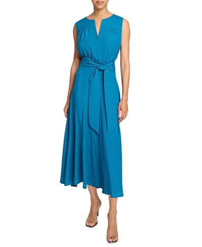 Santorelli Mira Sleeveless Hi-lo Hemline In Silk Crepe De Chine Midi Dress In Aquamarine