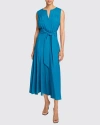 Santorelli Mira Sleeveless Hi-lo Hemline In Silk Crepe De Chine Midi Dress In Aquamarine