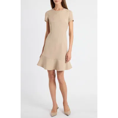 Santorelli Moira Soft Stretch Crepe Cap Sleeve Flounce Dress In Neutral