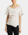 Santorelli Murphy Short Sleeve Wrap Top With Asymmetric Tucked Closure In Stretch Cotton Blend