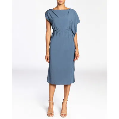 Santorelli Nala Asymmetrical Shoulder Sheath Dress In Denim Blue