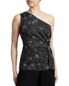 Santorelli Neda Draped One-shoulder Floral-print Blouse
