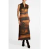 Santorelli Nicole Sleeveless Midi Shift Dress In Printed Silk Charmeuse In Brown