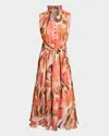 Santorelli Nirva Sleeveless Ruffle-neck Midi Dress In Abstract Printed Georgette