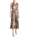 Santorelli Nirva Sleeveless Ruffle-neck Midi Dress In Abstract Floral Silk