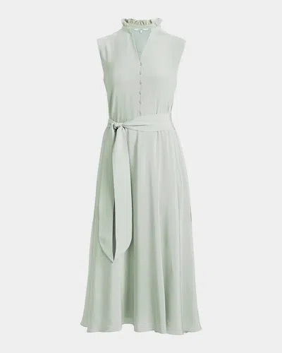 Santorelli Nirva Sleeveless Ruffle-trim Silk Midi Dress In Green