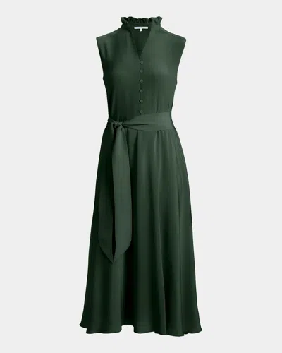 Santorelli Nirva Sleeveless Ruffle-trim Silk Midi Dress In Green