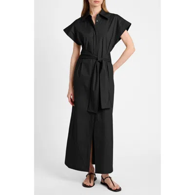 Santorelli Nisa Cap Sleeve Poplin Shirt Dress In Black