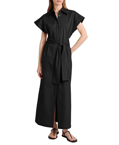 Santorelli Nisa Cap Sleeve Poplin Shirt Dress In Black
