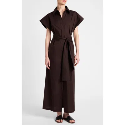 Santorelli Nisa Cap Sleeve Poplin Shirt Dress In Brown