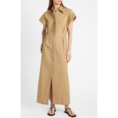 Santorelli Nisa Cap Sleeve Poplin Shirt Dress In Brown