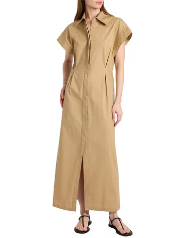 Santorelli Nisa Cap Sleeve Poplin Shirt Dress In Brown