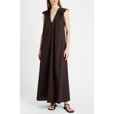 Santorelli Niu Cap Sleeve Maxi Cotton Dress In Brown