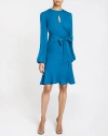 Santorelli Nola Long Sleeve Keyhole Knee-length Dress In Silk Georgette In Aquamarine