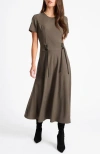 Santorelli Octavia Short Sleeve Dress With Leather Lacing Detail In Green