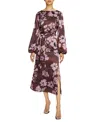 Santorelli Parker Fit And Flare Midi Dress With Lantern Sleeves In Floral Twill Crepe In Multi