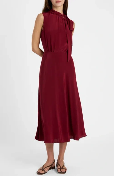 Santorelli Petra Sleeveless Mock Neck Silk Midi Dress In Burgundy