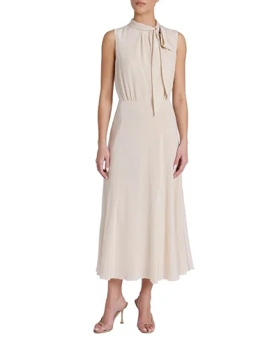 Santorelli Petra Sleeveless Mock Neck Silk Midi Dress In Neutral