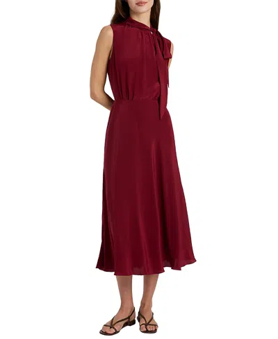 Santorelli Petra Sleeveless Mock Neck Silk Midi Dress In Burgundy