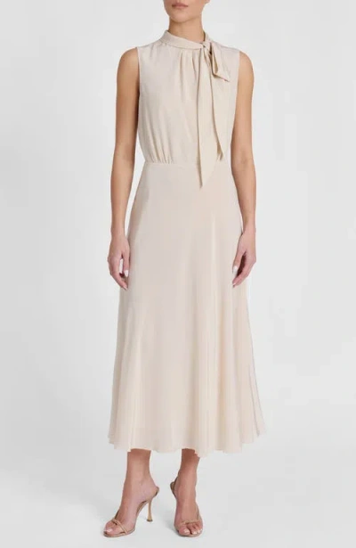 Santorelli Petra Sleeveless Mock Neck Silk Midi Dress In Neutral