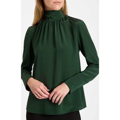 Santorelli Phoenix Mock Neck Blouse In Evergreen