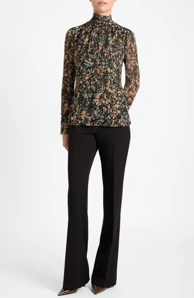Santorelli Phoenix Mock Neck Blouse In Evergreen Multi