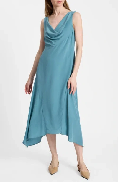Santorelli Pina Cowl Neck Midi Silk Dress In Blue