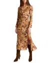 Santorelli Piper Long Sleeve Cowl Neck Dress In Floral Crepe In Brown