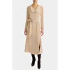 Santorelli Piper Long Sleeve Cowl Neck Silk Dress In Neutral