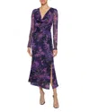 Santorelli Printed Cowl Neck Midi Dress In Cool Purple