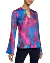 Santorelli Noa Cutout Abstract-print Charmeuse Blouse In Magenta Multi