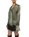 Santorelli Amanda Long Sleeve Blouse With Drop Neck Tie In Deep Sage